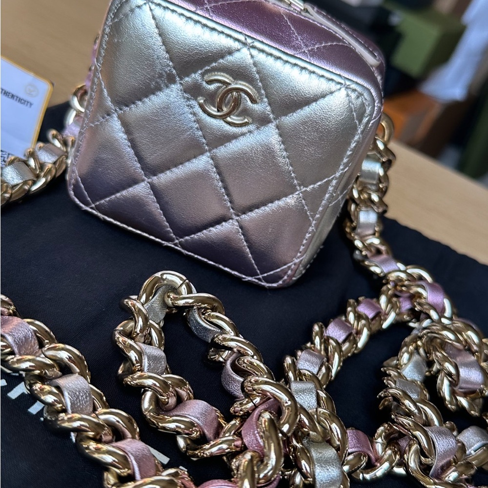Chanel Quilted Mini Bag in Metallic Pink and Gold Box Bag